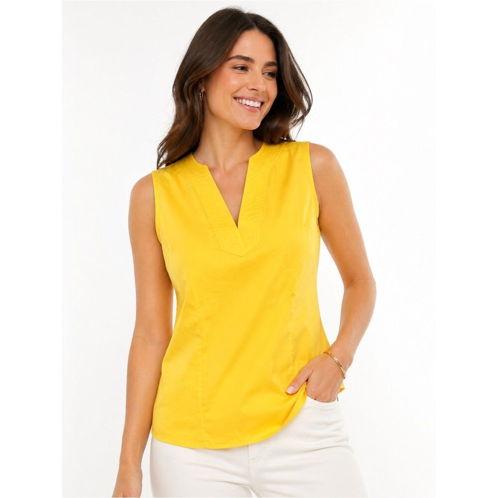 Chadwicks Yellow Sleeveless Blouse V-Neck Cotton Summer Top Size 6